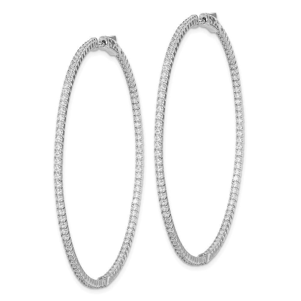 QE11065 Sterling Shimmer Sterling Silver Rhodium-plated 194 Stone 1.25mm CZ In and Out Round Hinged Hoop Earrings