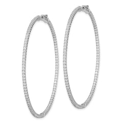 QE11065 Sterling Shimmer Sterling Silver Rhodium-plated 194 Stone 1.25mm CZ In and Out Round Hinged Hoop Earrings