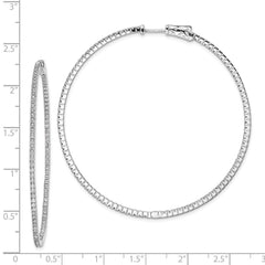 QE11065 Sterling Shimmer Sterling Silver Rhodium-plated 194 Stone 1.25mm CZ In and Out Round Hinged Hoop Earrings