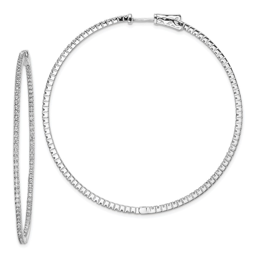 QE11065 Sterling Shimmer Sterling Silver Rhodium-plated 194 Stone 1.25mm CZ In and Out Round Hinged Hoop Earrings