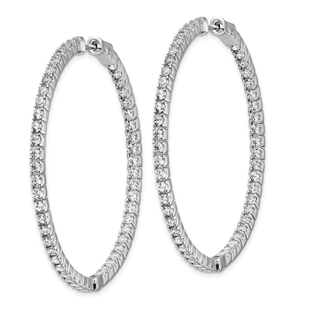 QE11066 Sterling Shimmer Sterling Silver Rhodium-plated 100 Stone 1.9mm CZ In and Out Round Hinged Hoop Earrings