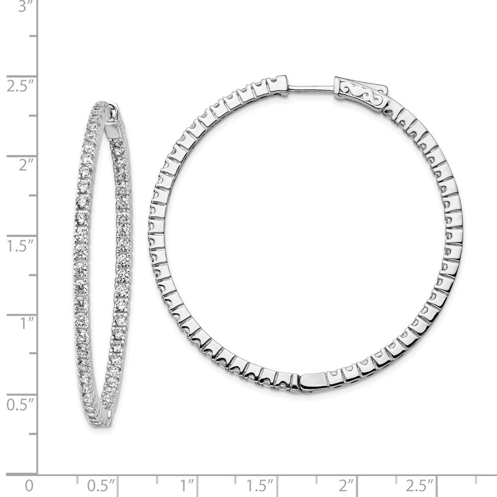 QE11066 Sterling Shimmer Sterling Silver Rhodium-plated 100 Stone 1.9mm CZ In and Out Round Hinged Hoop Earrings