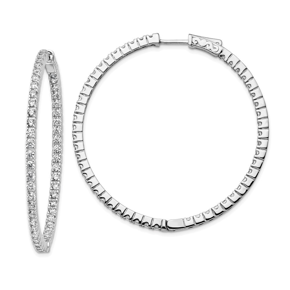 QE11066 Sterling Shimmer Sterling Silver Rhodium-plated 100 Stone 1.9mm CZ In and Out Round Hinged Hoop Earrings