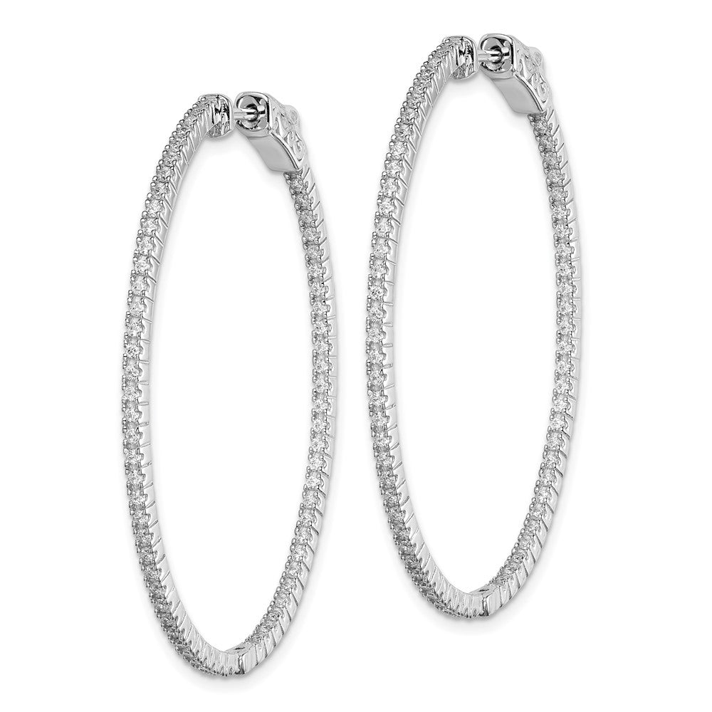 QE11067 Sterling Shimmer Sterling Silver Rhodium-plated 132 Stone 1.25mm CZ In and Out Oval Hinged Hoop Earrings
