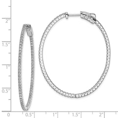 QE11067 Sterling Shimmer Sterling Silver Rhodium-plated 132 Stone 1.25mm CZ In and Out Oval Hinged Hoop Earrings
