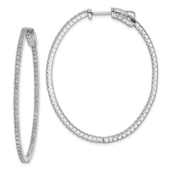 QE11067 Sterling Shimmer Sterling Silver Rhodium-plated 132 Stone 1.25mm CZ In and Out Oval Hinged Hoop Earrings