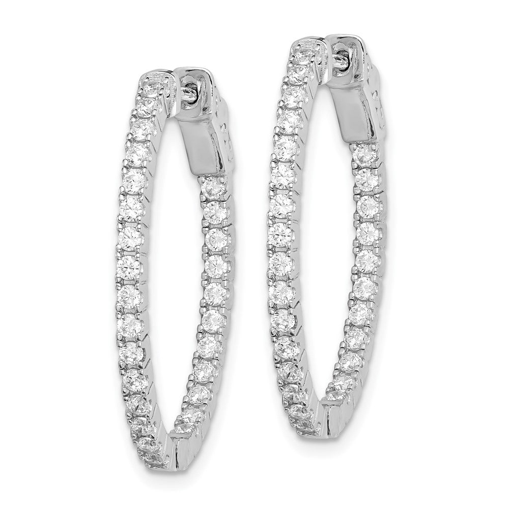 QE11069 Sterling Shimmer Sterling Silver Rhodium-plated 54 Stone 1.7mm CZ In and Out Oval Hinged Hoop Earrings