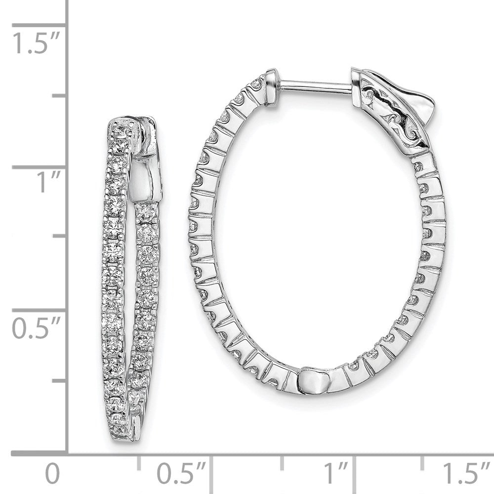 QE11069 Sterling Shimmer Sterling Silver Rhodium-plated 54 Stone 1.7mm CZ In and Out Oval Hinged Hoop Earrings