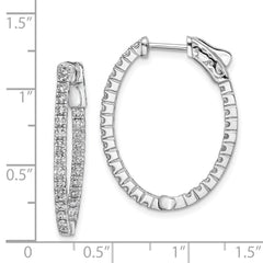 QE11069 Sterling Shimmer Sterling Silver Rhodium-plated 54 Stone 1.7mm CZ In and Out Oval Hinged Hoop Earrings
