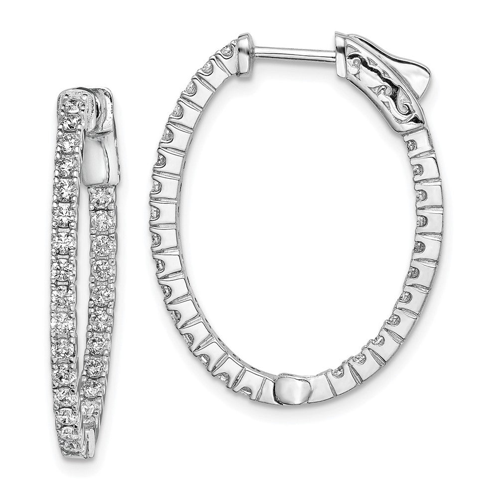 QE11069 Sterling Shimmer Sterling Silver Rhodium-plated 54 Stone 1.7mm CZ In and Out Oval Hinged Hoop Earrings