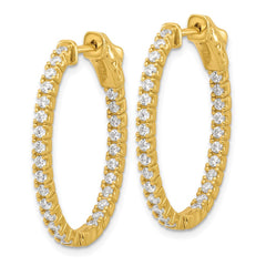 QE11069Y Sterling Shimmer Sterling Silver Gold-tone Flash Gold-plated 1.7mm CZ 54 Stone Oval In and Out Hinged Hoop Earrings