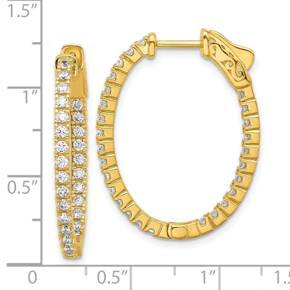 QE11069Y Sterling Shimmer Sterling Silver Gold-tone Flash Gold-plated 1.7mm CZ 54 Stone Oval In and Out Hinged Hoop Earrings