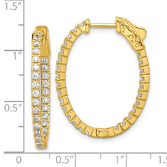 QE11069Y Sterling Shimmer Sterling Silver Gold-tone Flash Gold-plated 1.7mm CZ 54 Stone Oval In and Out Hinged Hoop Earrings