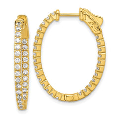 QE11069Y Sterling Shimmer Sterling Silver Gold-tone Flash Gold-plated 1.7mm CZ 54 Stone Oval In and Out Hinged Hoop Earrings