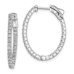 QE11069 Sterling Shimmer Sterling Silver Rhodium-plated 54 Stone 1.7mm CZ In and Out Oval Hinged Hoop Earrings