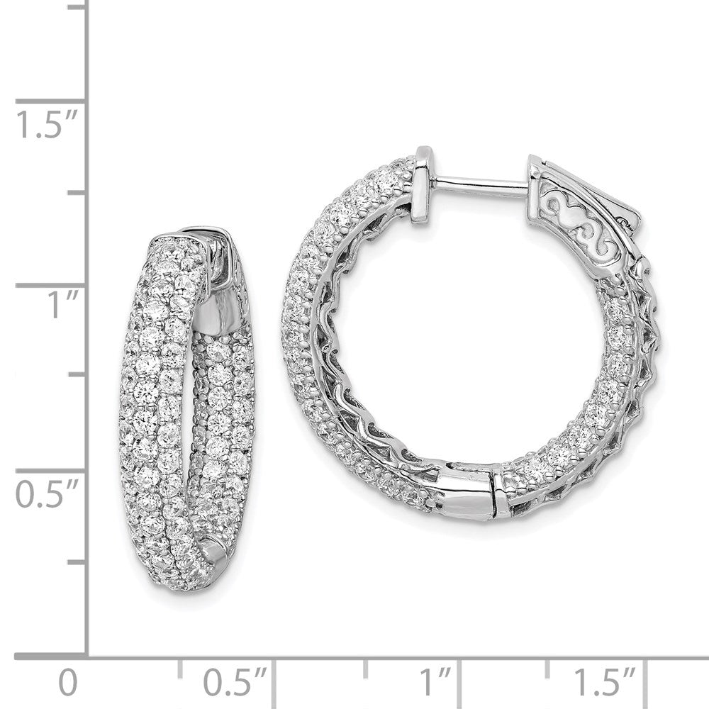 QE11076 Sterling Shimmer Sterling Silver Rhodium-plated 148 Stone Pav������ 1.7mm CZ In and Out Round Hinged Hoop Earrings