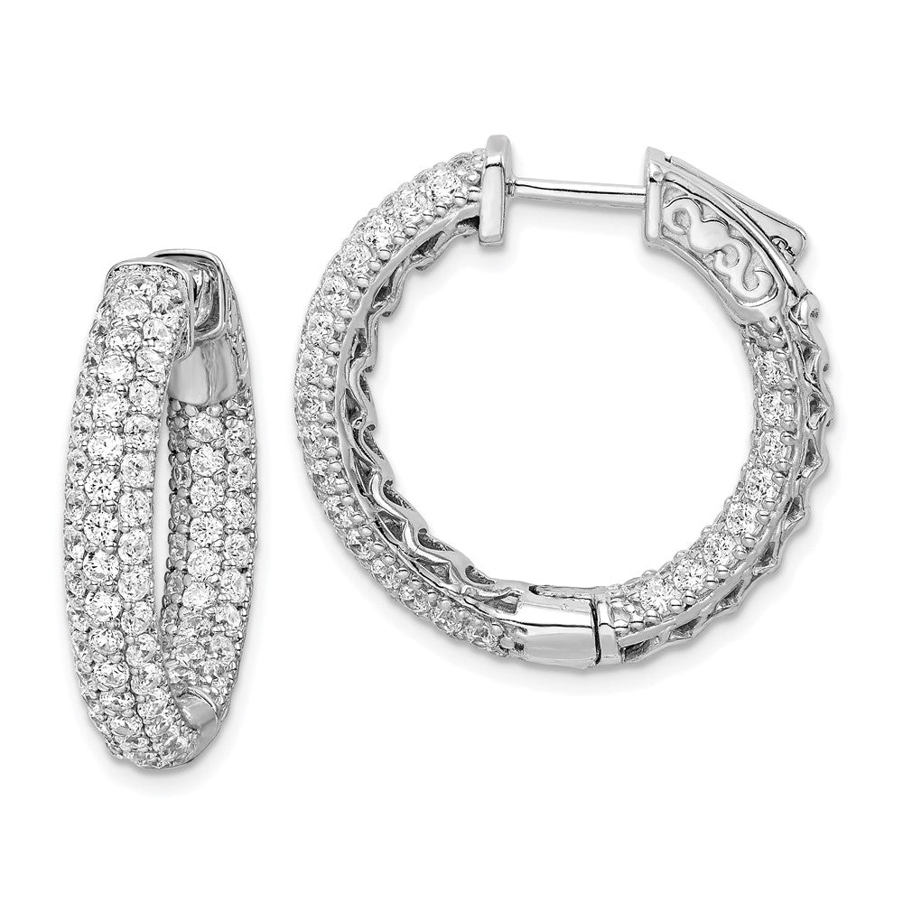 QE11076 Sterling Shimmer Sterling Silver Rhodium-plated 148 Stone Pav������ 1.7mm CZ In and Out Round Hinged Hoop Earrings