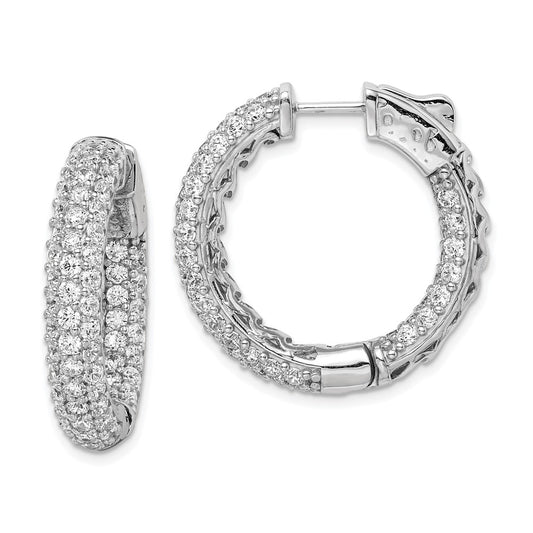 QE11077 Sterling Shimmer Sterling Silver Rhodium-plated 136 Stone Pav������ 2.0mm CZ In and Out Round Hinged Hoop Earrings
