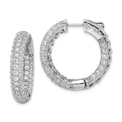 QE11077 Sterling Shimmer Sterling Silver Rhodium-plated 136 Stone Pav������ 2.0mm CZ In and Out Round Hinged Hoop Earrings