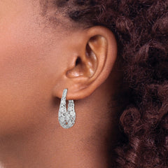 QE11079 Sterling Shimmer Sterling Silver Rhodium-plated 162 Stone Accent Pav������ 1.1mm-1.5mm CZ Oval Hinged Hoop Earrings