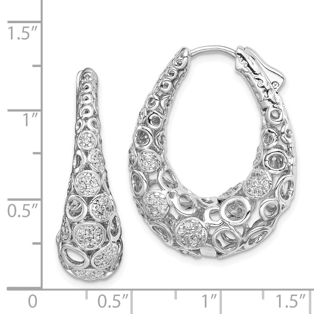 QE11079 Sterling Shimmer Sterling Silver Rhodium-plated 162 Stone Accent Pav������ 1.1mm-1.5mm CZ Oval Hinged Hoop Earrings