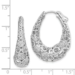 QE11079 Sterling Shimmer Sterling Silver Rhodium-plated 162 Stone Accent Pav������ 1.1mm-1.5mm CZ Oval Hinged Hoop Earrings
