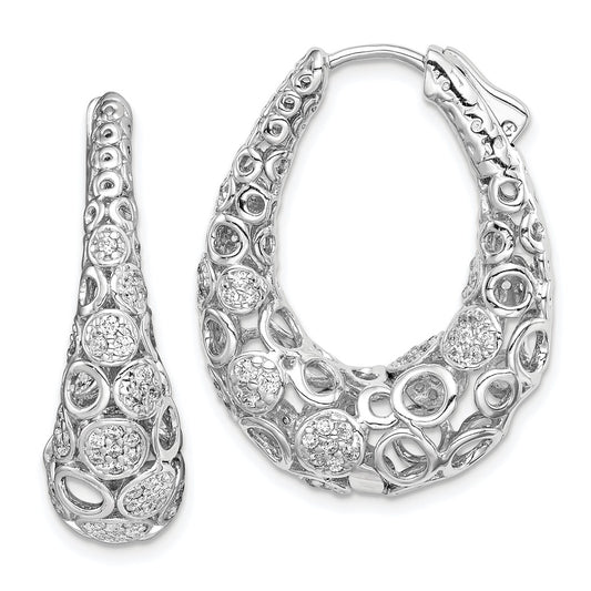 QE11079 Sterling Shimmer Sterling Silver Rhodium-plated 162 Stone Accent Pav������ 1.1mm-1.5mm CZ Oval Hinged Hoop Earrings