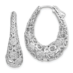 QE11079 Sterling Shimmer Sterling Silver Rhodium-plated 162 Stone Accent Pav������ 1.1mm-1.5mm CZ Oval Hinged Hoop Earrings