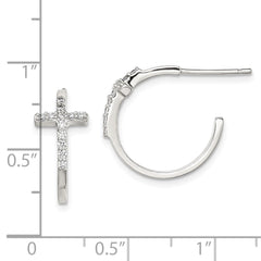 QE11083 Sterling Silver Rhodium-plated CZ Cross Hoop Earrings
