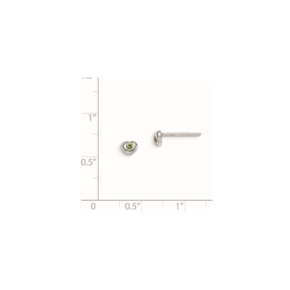 QE11248AUG Sterling Silver Madi K Rhodium-plated Polished August Light Green Preciosa Crystal Heart Children's Post Earrings