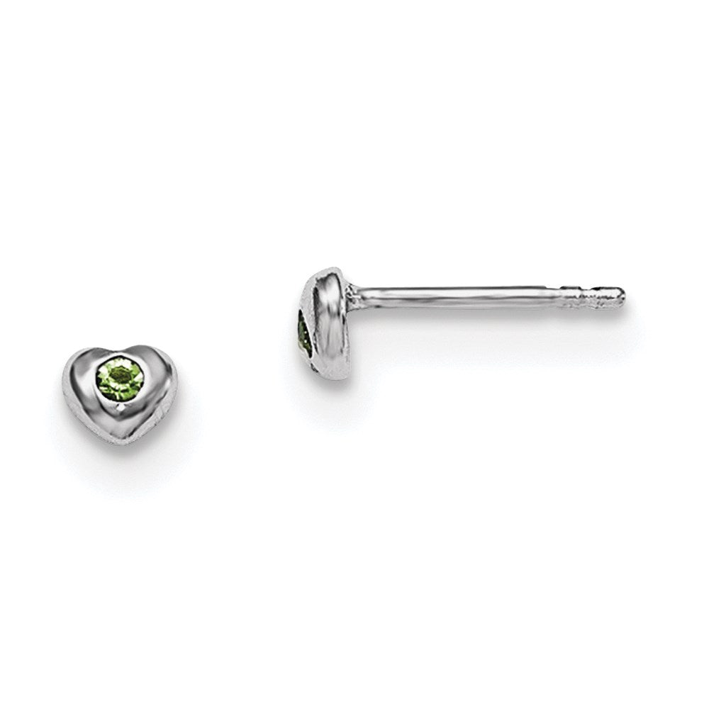 QE11248AUG Sterling Silver Madi K Rhodium-plated Polished August Light Green Preciosa Crystal Heart Children's Post Earrings