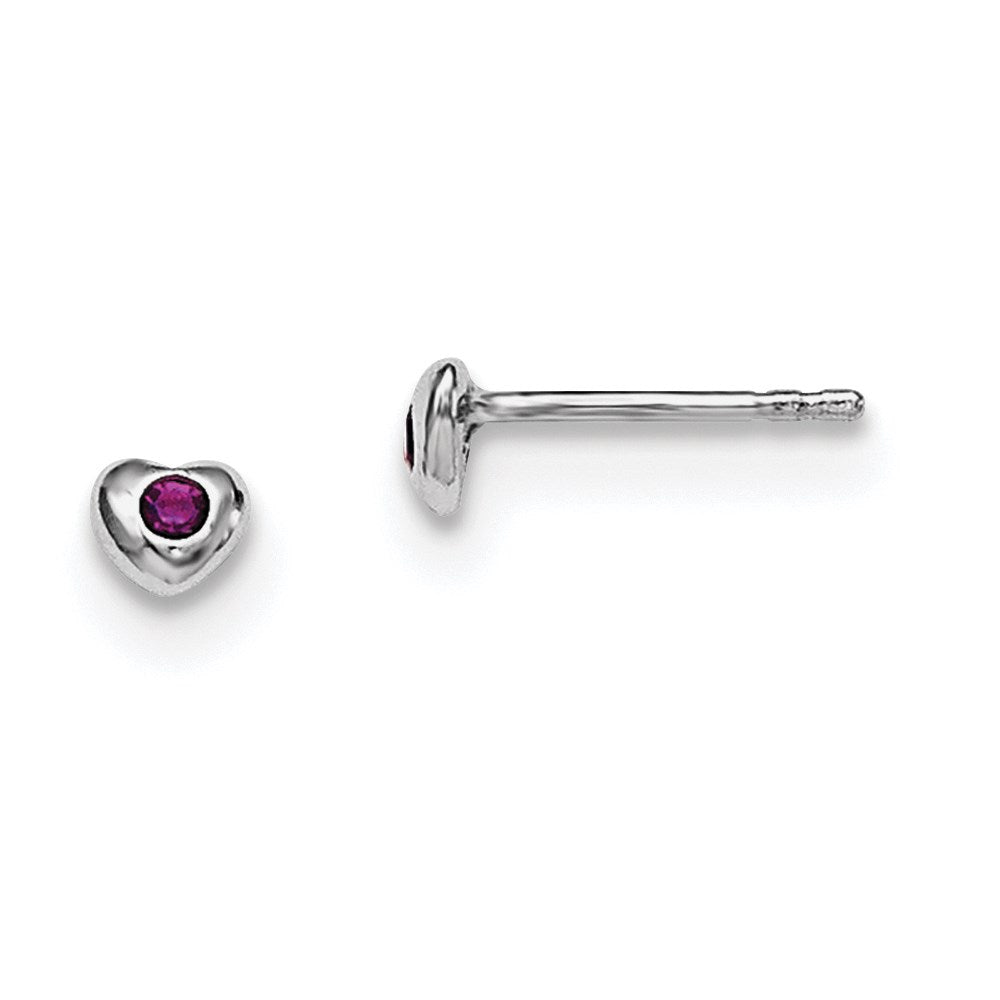 QE11248FEB Sterling Silver Madi K Rhodium-plated Polished February Purple Preciosa Crystal Heart Children's Post Earrings