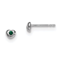 QE11248MAY Sterling Silver Madi K Rhodium-plated Polished May Green Preciosa Crystal Heart Children's Post Earrings