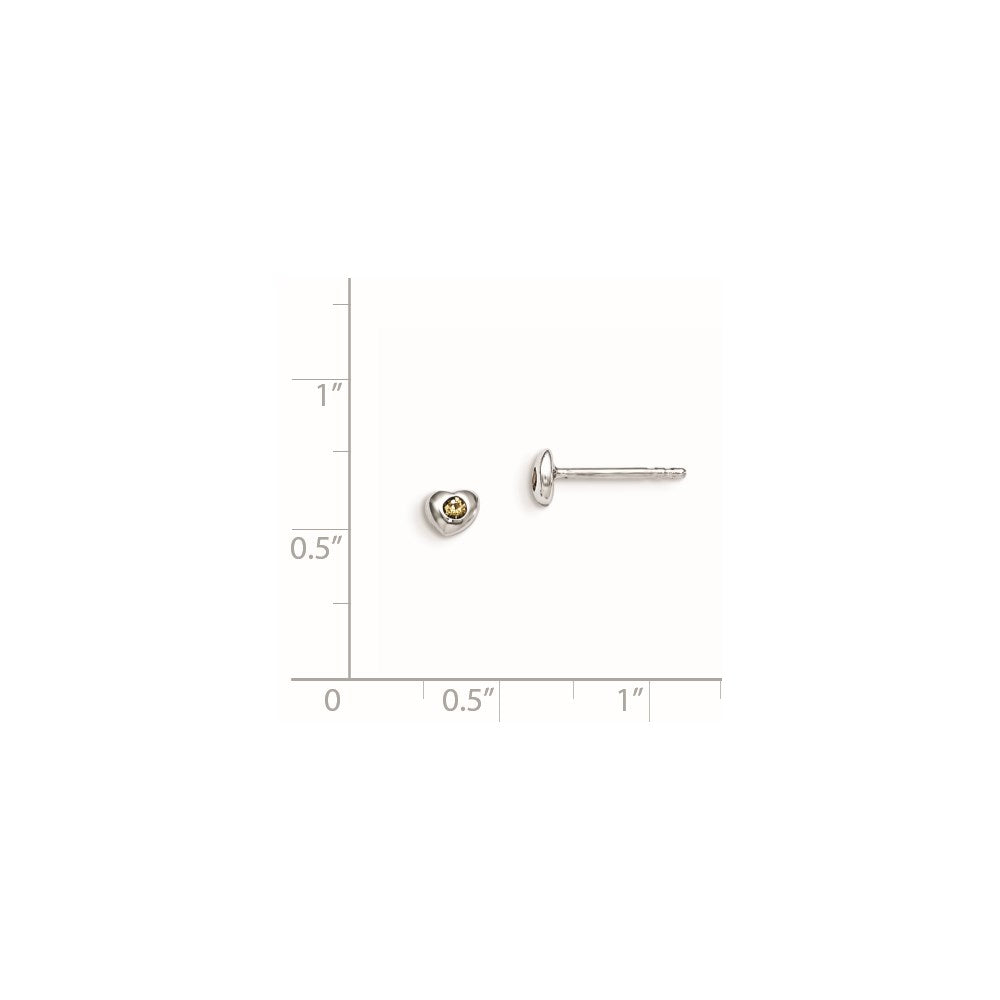 QE11248NOV Sterling Silver Madi K Rhodium-plated Polished November Yellow Preciosa Crystal Heart Children's Post Earrings