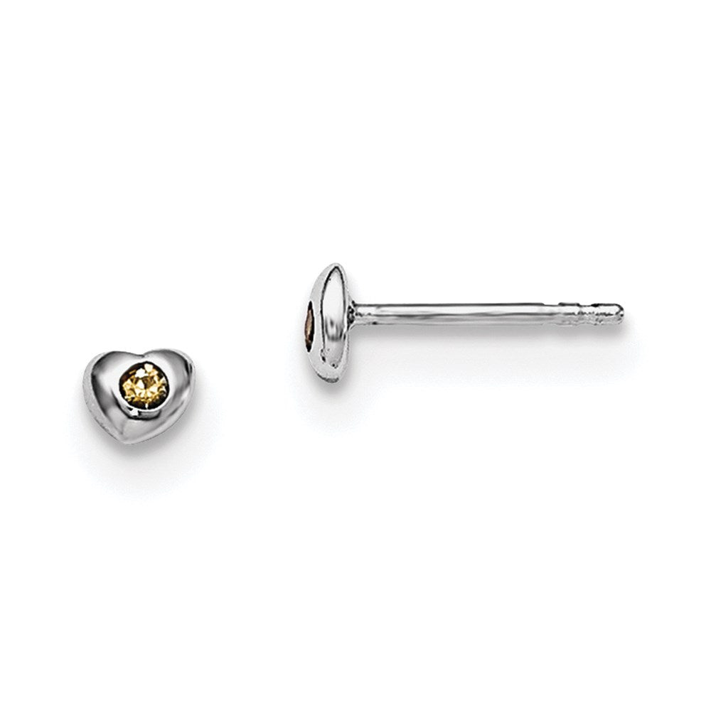 QE11248NOV Sterling Silver Madi K Rhodium-plated Polished November Yellow Preciosa Crystal Heart Children's Post Earrings