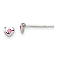 QE11248OCT Sterling Silver Madi K Rhodium-plated Polished October Pink Preciosa Crystal Heart Children's Post Earrings