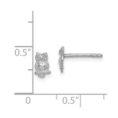 QE11249 Sterling Silver Rhodium-plated Polished & Textured Owl Post Earrings