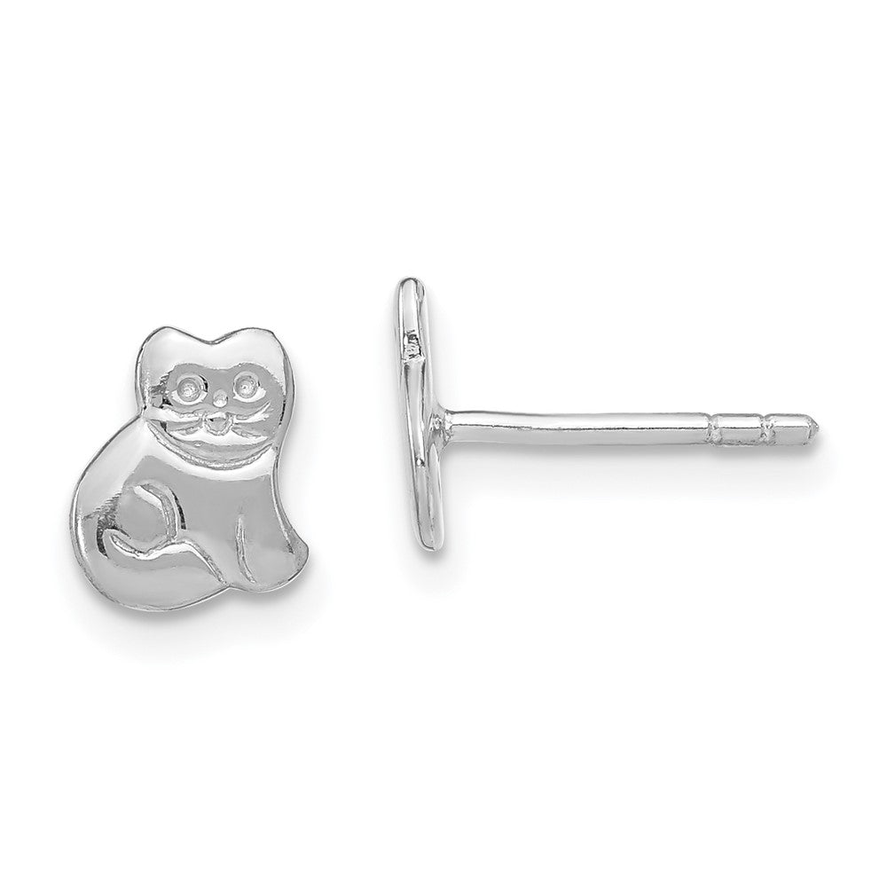 QE11258 Sterling Silver Rhodium-plated Polished Cat Children's Post Earrings