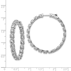 QE11263 Sterling Shimmer Sterling Silver Rhodium-plated 38 Stone 3mm CZ In and Out Round Hinged Hoop Earrings