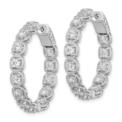 QE11264 Sterling Shimmer Sterling Silver Rhodium-plated 26 Stone 3mm CZ In and Out Round Hinged Hoop Earrings