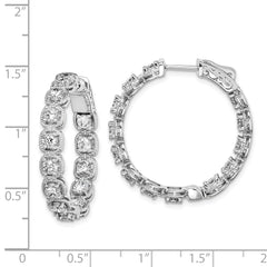 QE11264 Sterling Shimmer Sterling Silver Rhodium-plated 26 Stone 3mm CZ In and Out Round Hinged Hoop Earrings