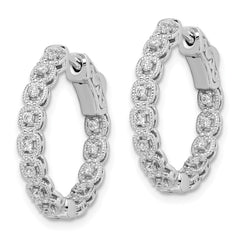 QE11266 Sterling Shimmer Sterling Silver Rhodium-plated 26 Stone 1.3mm CZ In and Out Round Hinged Hoop Earrings