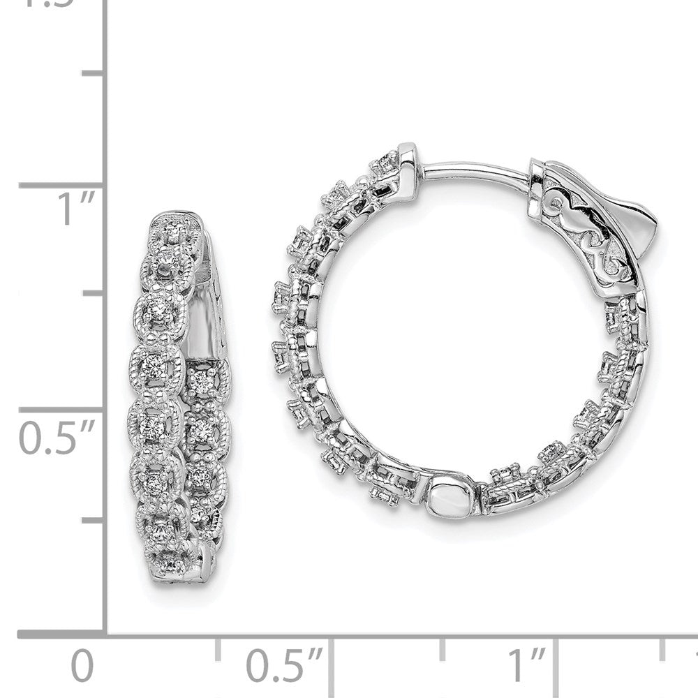 QE11266 Sterling Shimmer Sterling Silver Rhodium-plated 26 Stone 1.3mm CZ In and Out Round Hinged Hoop Earrings