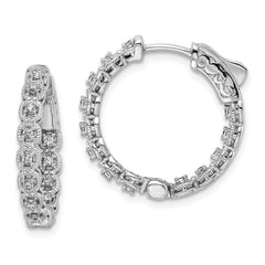 QE11266 Sterling Shimmer Sterling Silver Rhodium-plated 26 Stone 1.3mm CZ In and Out Round Hinged Hoop Earrings