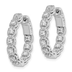 QE11268 Sterling Shimmer Sterling Silver Rhodium-plated 22 Stone 2.0mm CZ In and Out Round Hinged Hoop Earrings