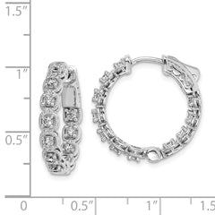 QE11268 Sterling Shimmer Sterling Silver Rhodium-plated 22 Stone 2.0mm CZ In and Out Round Hinged Hoop Earrings