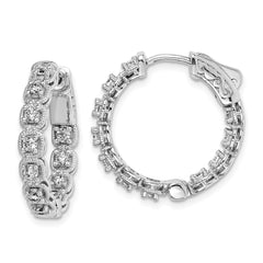 QE11268 Sterling Shimmer Sterling Silver Rhodium-plated 22 Stone 2.0mm CZ In and Out Round Hinged Hoop Earrings