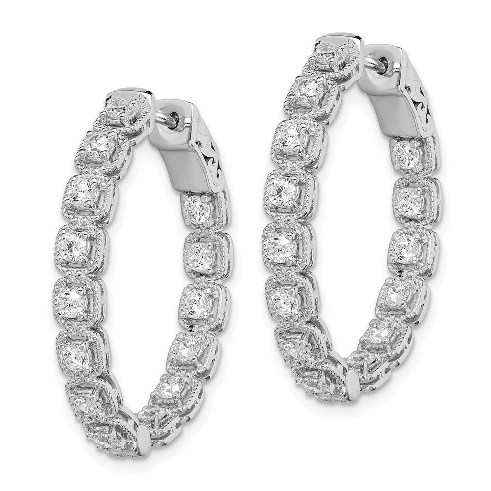 QE11269 Sterling Shimmer Sterling Silver Rhodium-plated 28 Stone 2.5mm CZ In and Out Oval Hinged Hoop Earrings