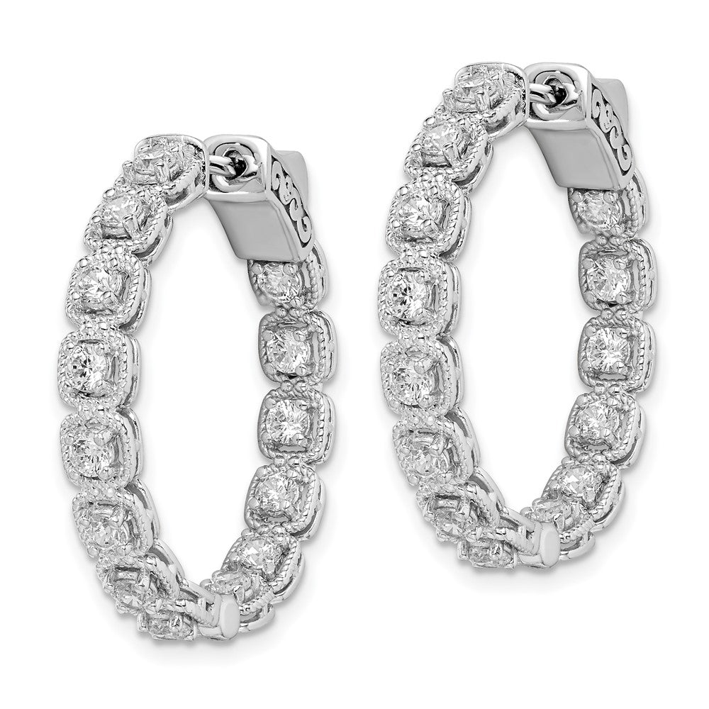 QE11270 Sterling Shimmer Sterling Silver Rhodium-plated 28 Stone 2.5mm CZ In and Out Round Hinged Hoop Earrings