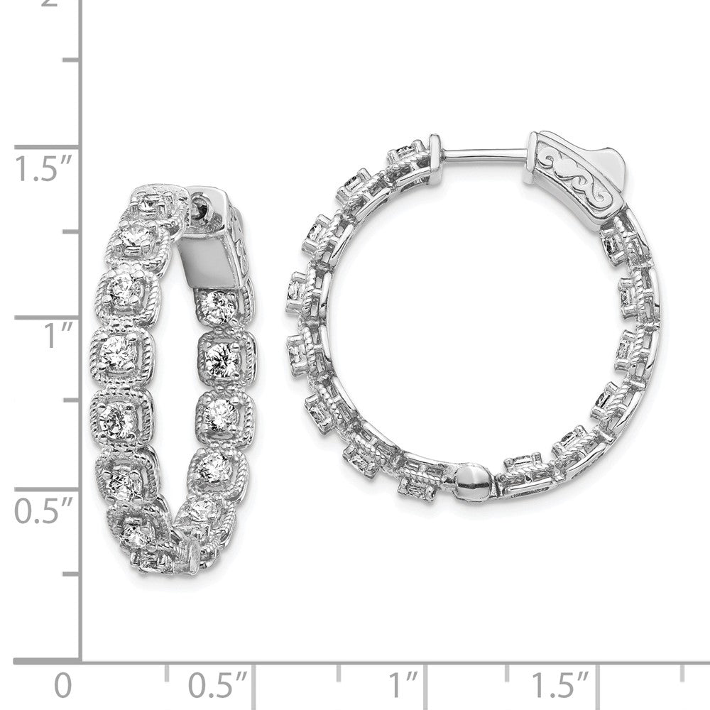QE11270 Sterling Shimmer Sterling Silver Rhodium-plated 28 Stone 2.5mm CZ In and Out Round Hinged Hoop Earrings